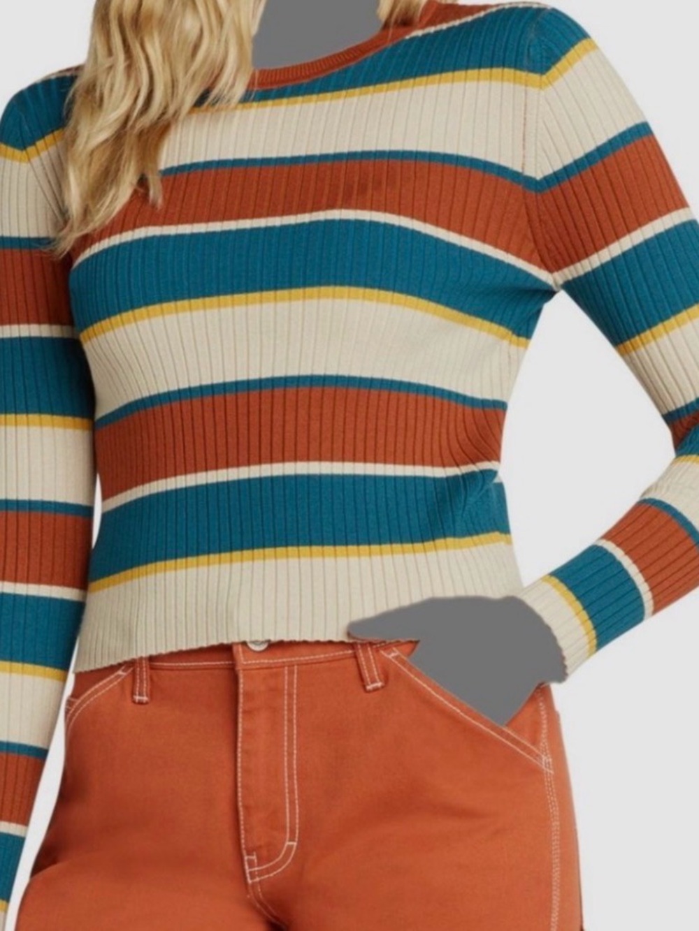 Dickies Teal, Rust & Cream Striped Ribbed Sweater